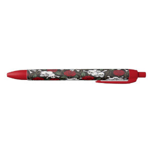 Bolígrafo De Tinta Negra Pluma/cráneo y rosas