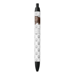Bolígrafo De Tinta Negra Pomerania marrón Perro de dibujos animados lindo &