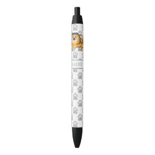 Bolígrafo De Tinta Negra Pomerania Sable Naranja Perro De Dibujos Animados 