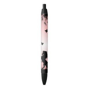 Bolígrafo De Tinta Negra Potro Negro Alzándose Rosa