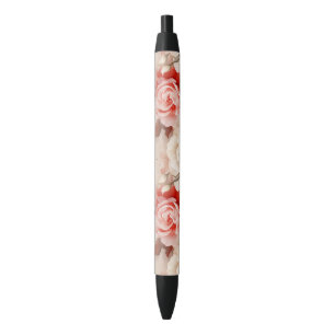 Bolígrafo De Tinta Negra Precioso Floral Rosa Crema Rubor Rosa