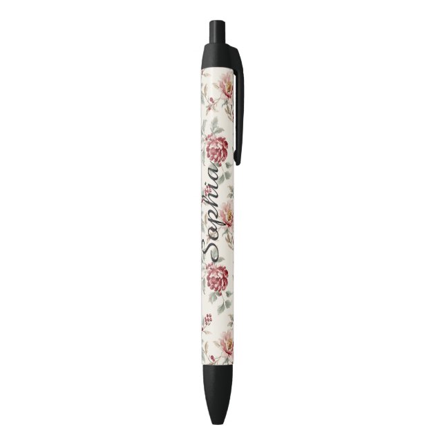 Bolígrafo De Tinta Negra Pretty Chic Red Cream Floral (Parte inferior (Vertical))