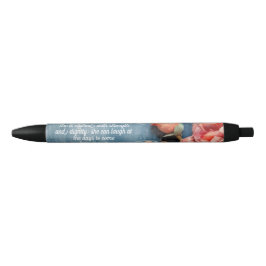 Bolígrafo De Tinta Negra Proverbs 31:25  Pen Inspiring Bible Verse Floral