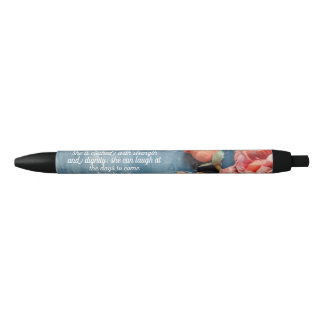 Bolígrafo De Tinta Negra Proverbs 31:25  Pen Inspiring Bible Verse Floral