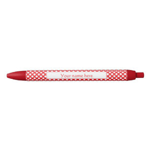 Bolígrafo De Tinta Negra Punto de polka blanco y rojo personalizado