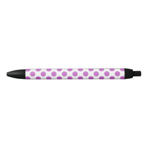 Bolígrafo De Tinta Negra Puntos de polka morado y blanco