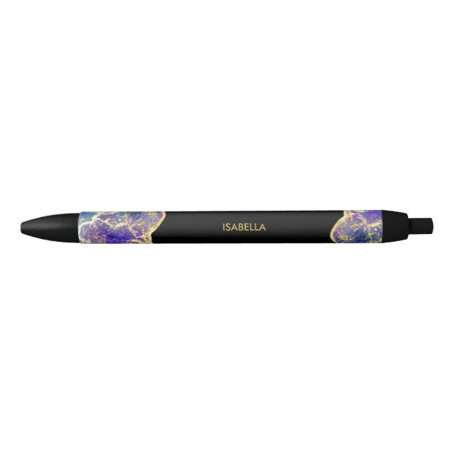 Bolígrafo De Tinta Negra Purple Faux Gold Opal Gemstone Monograma (Anverso)