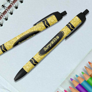 Bolígrafo De Tinta Negra Purpurina amarillo Crayon Nombre personalizado Plu