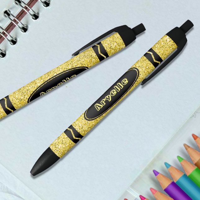 Bolígrafo De Tinta Negra Purpurina amarillo Crayon Nombre personalizado Plu (Subido por el creador)