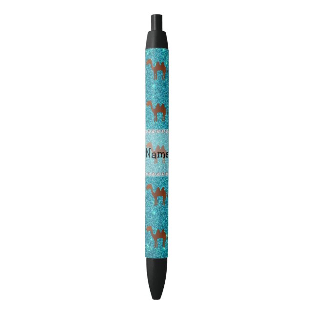 Bolígrafo De Tinta Negra Purpurina conocido personalizado de la turquesa (Frente vertical)