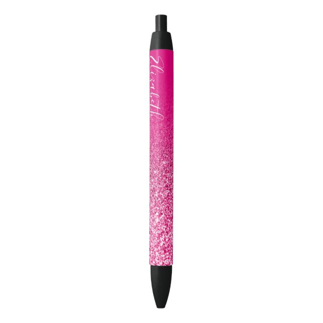 Bolígrafo De Tinta Negra Purpurina de Faux Faux Ombre Rosado Personalizado (Frente vertical)