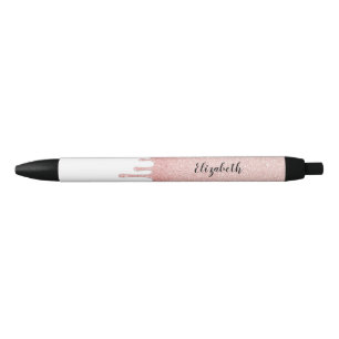 Bolígrafo De Tinta Negra Purpurina de goteo rosa Rubor Monograma Nombre neg
