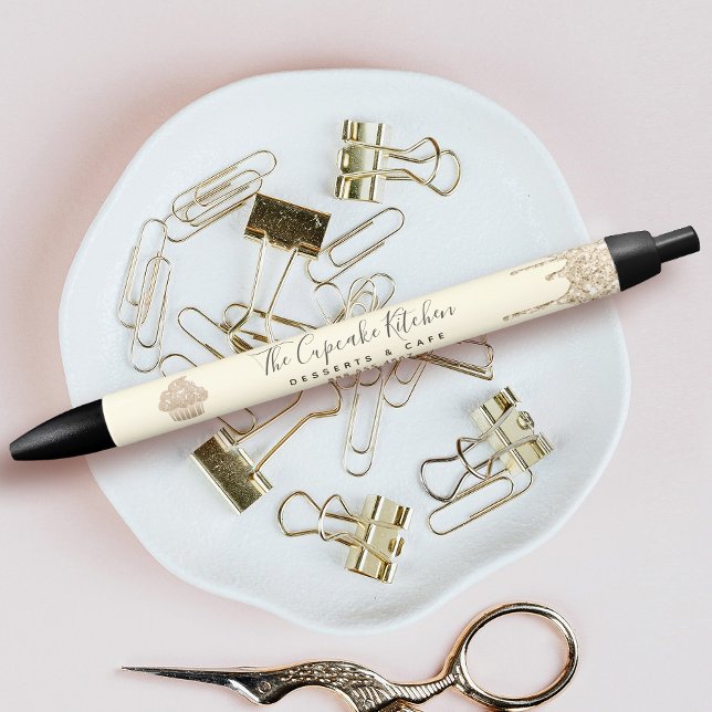 Bolígrafo De Tinta Negra Purpurina de oro desliza pastelería Panadería past (Subido por el creador)