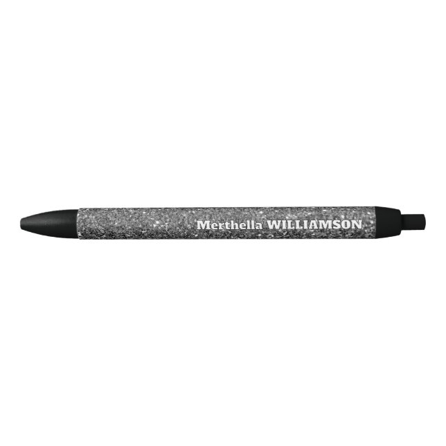 Bolígrafo De Tinta Negra Purpurina de plata esparkly moderno personalizado (Anverso)