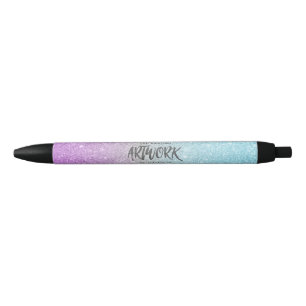 Bolígrafo De Tinta Negra Purpurina Elegante Azul Púrpura