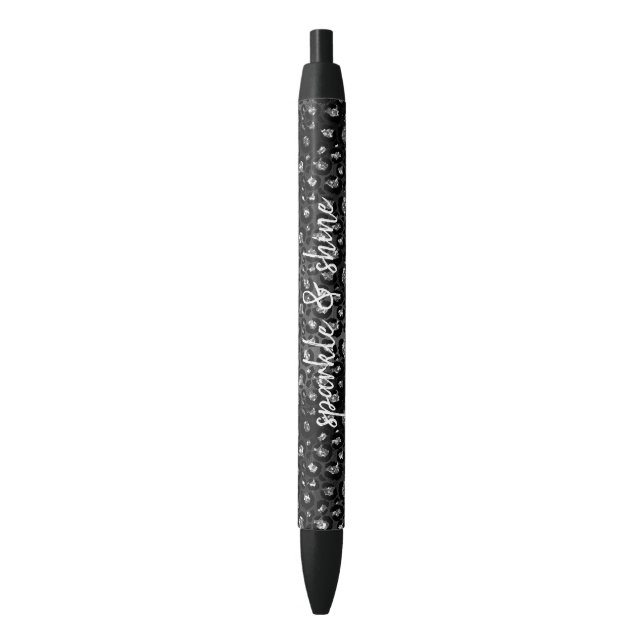 Bolígrafo De Tinta Negra Purpurina falso de impresión de leopardo plateado  (Frente vertical)