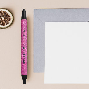 Bolígrafo De Tinta Negra Purpurina Girly Pink