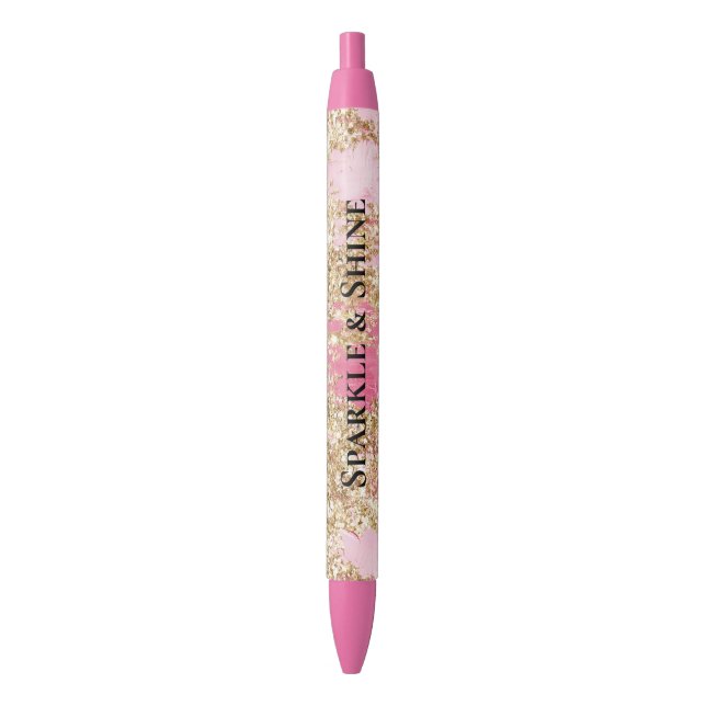 Bolígrafo De Tinta Negra Purpurina Girly Pink Gold (Frente vertical)