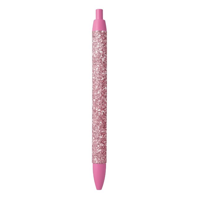 Bolígrafo De Tinta Negra Purpurina Girly Pink Rose      (Frente vertical)