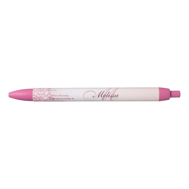 Bolígrafo De Tinta Negra purpurina morado rosa monogramo  (Anverso)