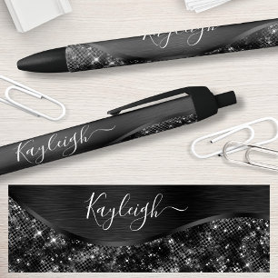 Bolígrafo De Tinta Negra Purpurina plateado Glam Bling Personalizado Metáli