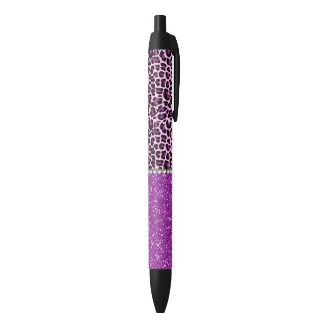 Bolígrafo De Tinta Negra Purpurina púrpura del estampado leopardo (Parte inferior (Vertical))