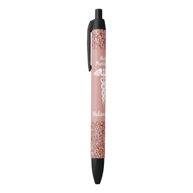 Bolígrafo De Tinta Negra Purpurina rosa de enfermera profesional personaliz (Parte superior (vertical))