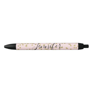 Bolígrafo De Tinta Negra Purpurina rosa y dorado