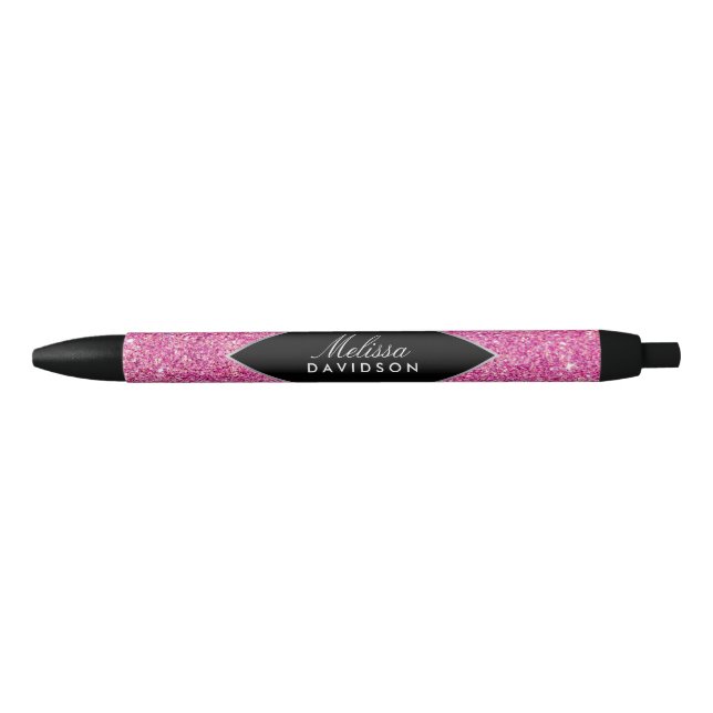 Bolígrafo De Tinta Negra Purpurina rosa y glamour (Anverso)