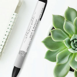 Bolígrafo De Tinta Negra Purpurina Silver Diamonds Glam Business