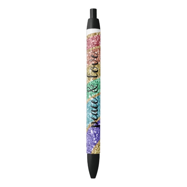Bolígrafo De Tinta Negra Purpurina Sparkle Gold Rainbow personalizado (Frente vertical)