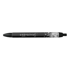 Bolígrafo De Tinta Negra Purpurina Sparkly Silver con firma Girly
