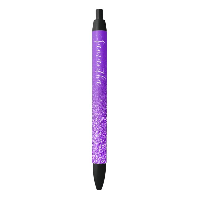 Bolígrafo De Tinta Negra Purpurina violeta violeta púrpura personalizada (Frente vertical)