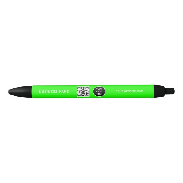 Bolígrafo De Tinta Negra QR Code Business Logo Profesional Neongreen (Anverso)