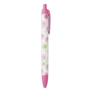 Bolígrafo De Tinta Negra Ranunculus floral rosa menta  