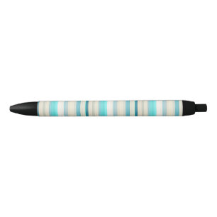 Bolígrafo De Tinta Negra Rayas blancas y aqua lindas