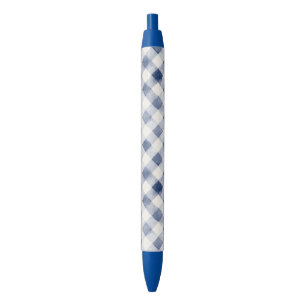 Bolígrafo De Tinta Negra Rayas de Cuadro Escamas Azules Crema