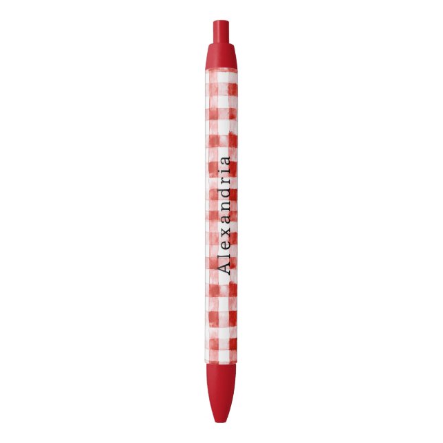 Bolígrafo De Tinta Negra Rayas de Cuadro Rojo Blanco (Frente vertical)