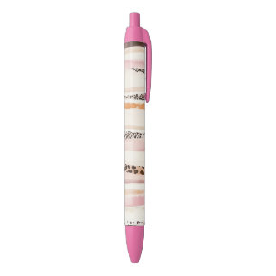 Bolígrafo De Tinta Negra Rayas de leopardo de crema rosa sonrojado