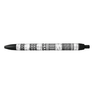 Bolígrafo De Tinta Negra Rayas de patrón retro en blanco y negro 1