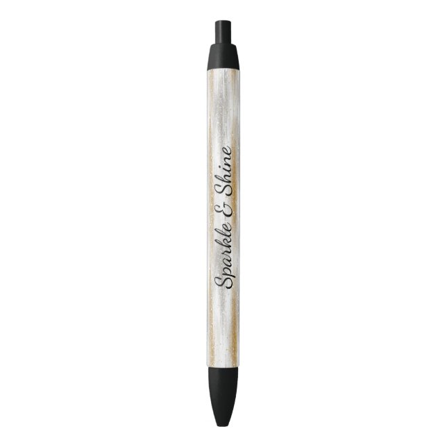 Bolígrafo De Tinta Negra Rayas Glitzy de Oro Plateado (Frente vertical)