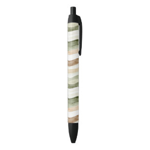 Bolígrafo De Tinta Negra Rayas Marrones Beige Crema Verde