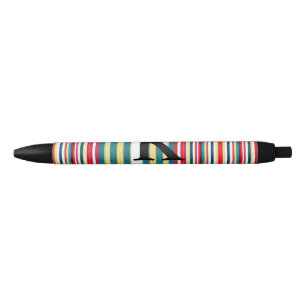 Bolígrafo De Tinta Negra Rayas retro coloridas añaden letra inicial monogra