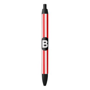 Bolígrafo De Tinta Negra Rayas verticales rojas y blancas con monograma neg