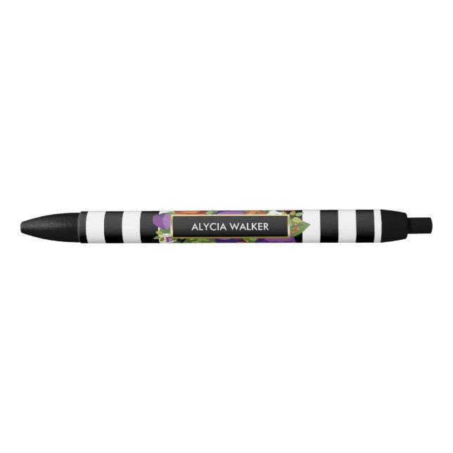 Bolígrafo De Tinta Negra Rayas y nombre del personalizado del ramo del (Anverso)