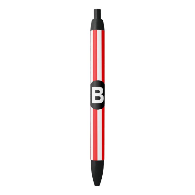 Bolígrafo De Tinta Negra Red White Vertical Stripes Black Monogram (Frente vertical)