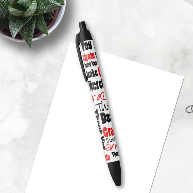 Bolígrafo De Tinta Negra Red y negro Gracias Word Cloud (The word collage pen is a nice gift idea for volunteers, teacher or other people you want to thank. )