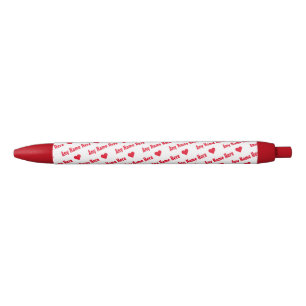 Bolígrafo De Tinta Negra Repetición de corazones rojos y de la escritura