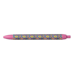 Bolígrafo De Tinta Negra Retro Daisies Colorful Print  