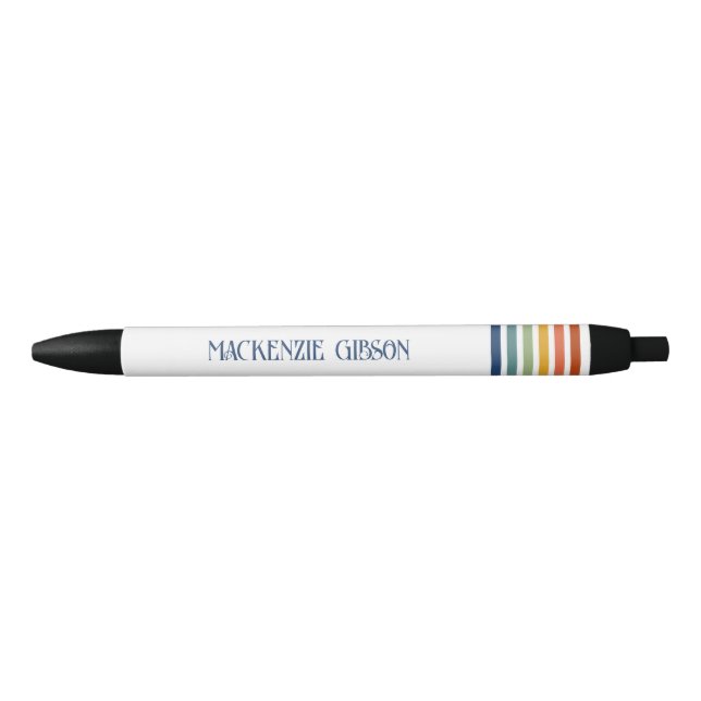 Bolígrafo De Tinta Negra Retro Monogrammed Minimalist Stripes (Anverso)